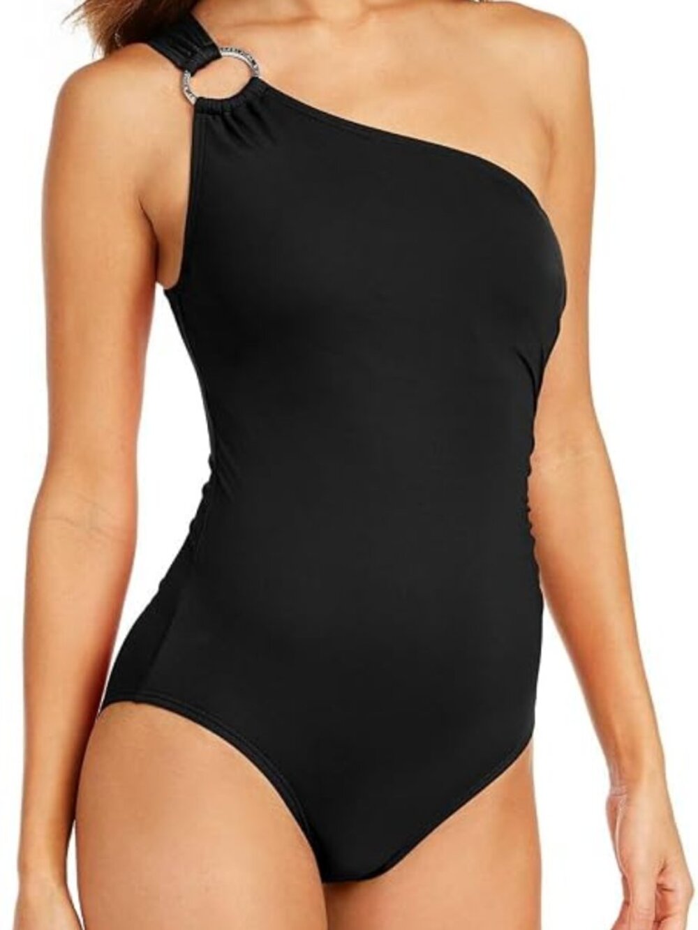 MICHAEL Michael Kors Iconic One Shoulder Black One-Piece Swimsuit Size 4 NWTS